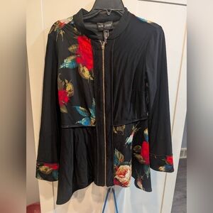 Frank Lyman Design Black Jacket with Red & Teal Floral Accents
